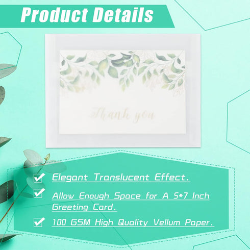 50 Pcs Vellum Envelopes Clear Invitation Envelopes for Wedding Self Adhesive Envelopes Translucent Invitation Paper for Greeting Cards Announcemen...