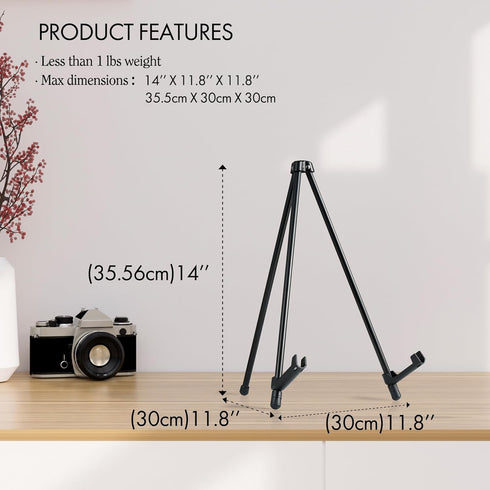 ARTIFY 14'' Tabletop Instant Display Easel, Black Steel Table Top Easels for Display, Tripod for Canvas, Paintings, Signs, Posters...