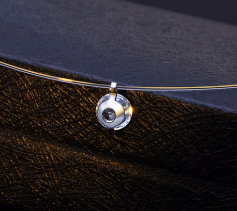 S925 Round fish line two claws Cut Clear Cubic Zirconia Pendant Necklace Silver...