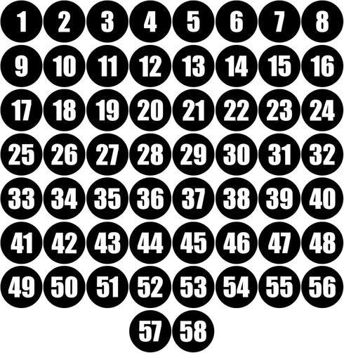 2" Round Number Stickers 1-58 Line Up Dots for Classroom Floor Stickers Number Spot Markers Stickers Black Number Labels for Storage Bins Desk Tab...