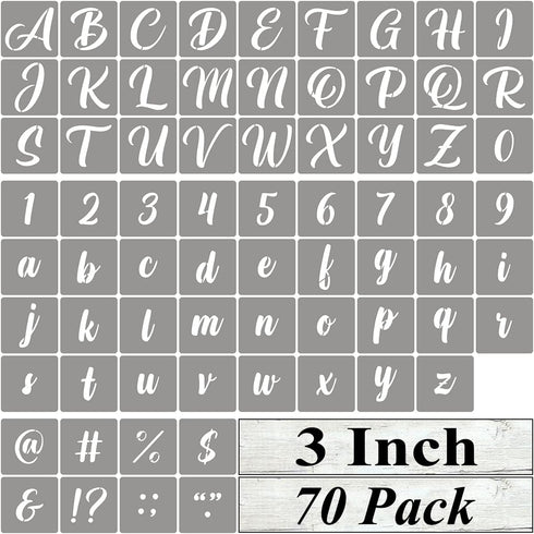 3 Inch Alphabet Letter Stencils for Painting - 70 Pack Letter and Number Stencil Templates with Signs for Painting on Wood, Reusable Alphabet Lett...
