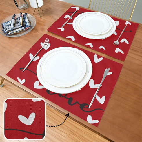 Valentine's Day Love Heart Red Buffalo Check Placemats Set of 4 Table Mat Mother's Day Rose Tulip Flowers Table mats Placemat Heat-Resistant Stain...