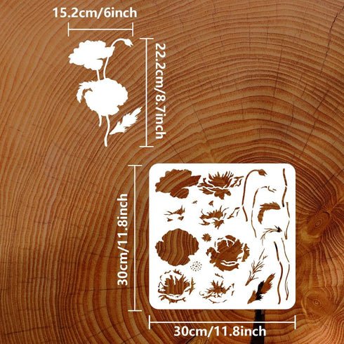 FINGERINSPIRE Layered Poppy Flower Painting Stencil 11.8x11.8 inch Reusable Poppy Wildflower Drawing Template DIY Craft Plant Floral Decoration St...