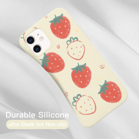 JOYLAND Cartoon White Strawberry Phone Case for iPhone XR Cute Fruit Girls Women Cover Soft Liquid Silicone Rubber Shockproof Reinforced Corner Bu...