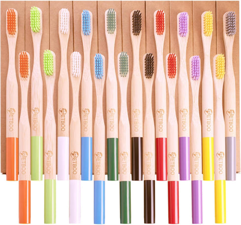 Bamboo Toothbrushes Hard Bristles for Adults 10 Pack, Wooden Toothbrush Family Set Natural Organic Tooth Brush (Multi-Color 20p)...