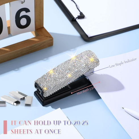 Bling Crystal Stapler Gift Sparkly Diamond Stapler for Desk Handmade Clay Rhinestone Machine Cute Stapler Pretty Office Stationery Kit Stylish Acc...