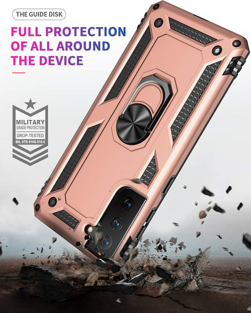 Military Grade Drop Impact for Samsung Galaxy S21 Plus Case 5G Metal Rotating Ring Kickstand Holder Armor Heavy Duty Shockproof Case Galaxy S21 Pl...