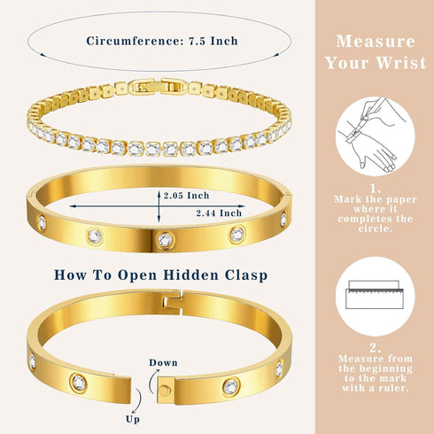 doubgood Gold Bracelets for Women Gold Bangles for Women Tennis Bracelets Bangle Bracelets Gold Bracelet Stack 14K Gold Plated Jewelry Mother's Da...