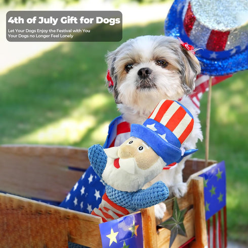 Vehomy 4th of July Dog Toy Independence Day Dog Squeaky Toy for Aggressive Chewers Uncle Sam Dog Plush Toy Pet Dog Tug of War Toy Pet Interactive ...