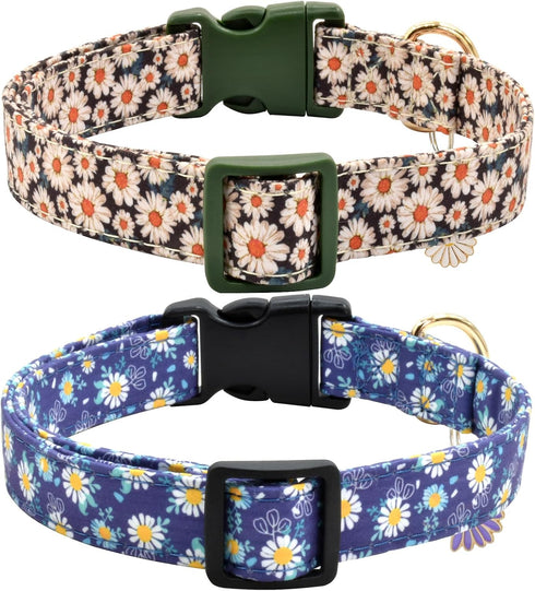 Flower Patterns Dog Collar with Accessories, Soft Cotton Dog Collars for Small Medium Large Female and Male Dog(Daisy&Wild Chrysanthemum L)...