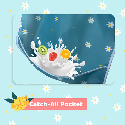 Little Dimsum Toddler Feeding Smocks Baby Waterproof Bib with Crumb Catcher Pocket Short Sleeve Adjustable Baby Bib, Pack of 2 Colors Flower Sets...
