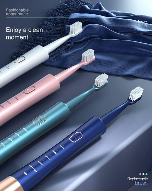 High Vibration Sonic Electric Toothbrush for Adults with 2 Minutes Smart Timer, Fast Charge Lasts Long, 5 Optional Modes, 8 Replacement Brush Head...