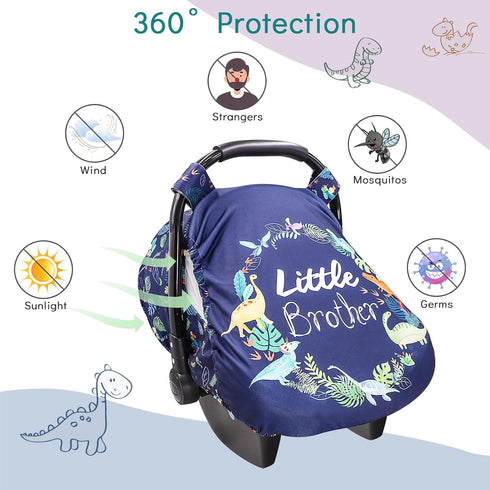 Car Seat Covers for Babies Boys, Little Brother Infant Carseat Canopy, Stretchy Newborn Stroller Carrier Cover, Dinosaur...
