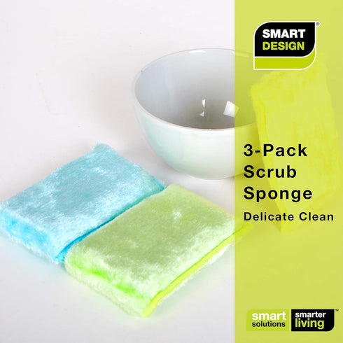 Smart Design Delicate Use Smart Cloth Scrub Sponge with Odorless Rayon Fiber - Set of 3 - Ultra Absorbent - Dual Soft Sides - Cleaning, Dishes, St...