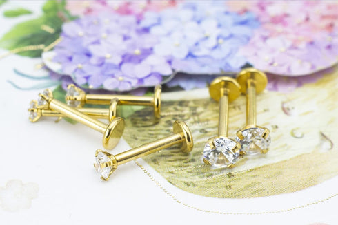 16G Diamond CZ Lip Rings Labret Monroe Nose Tragus Helix Ear Piercing Jewelry Surgical Stainless Steel 2/3/4mm CZ 8mm Bar Length 3 Pairs Set...