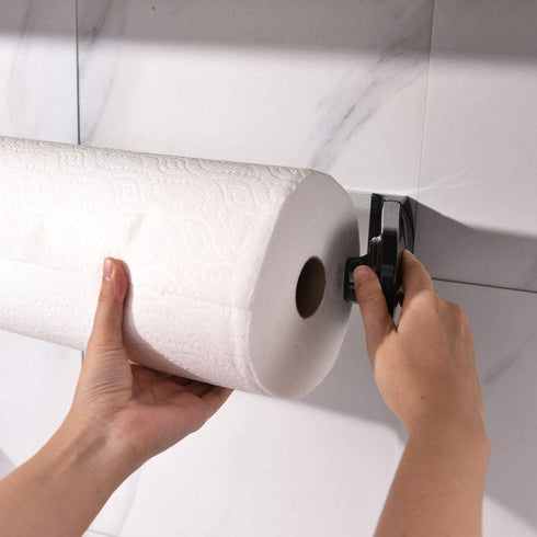 simpletome ONE HAND TEAR Paper Towel Holder Under Cabinet Adhesive or Drilling Installation Aluminum Alloy + ABS (Black)...