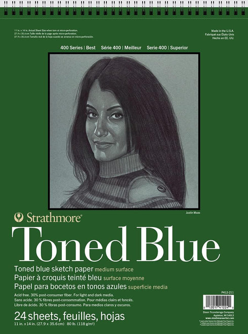 Strathmore 400 Series Sketch Pad, Toned Blue, 11x14 inch, 24 Sheets - Artist Sketchbook for Drawing, Illustration, Art Class Students...
