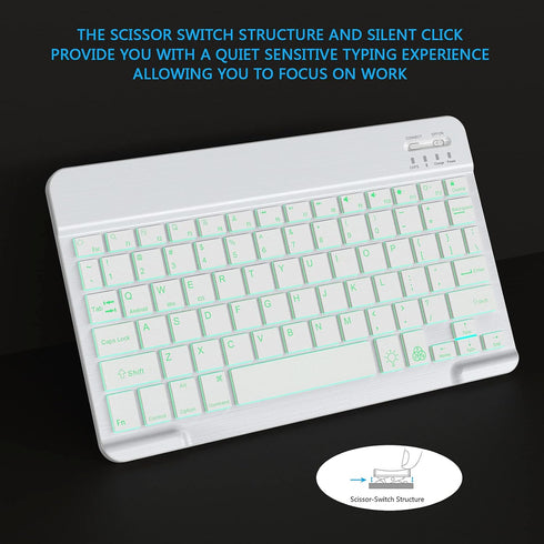 Backlit Bluetooth Keyboard Small Portable External Wireless Keyboard Cordless Rechargeable Illuminated for Android Tablet Cell Phone Smartphone iP...