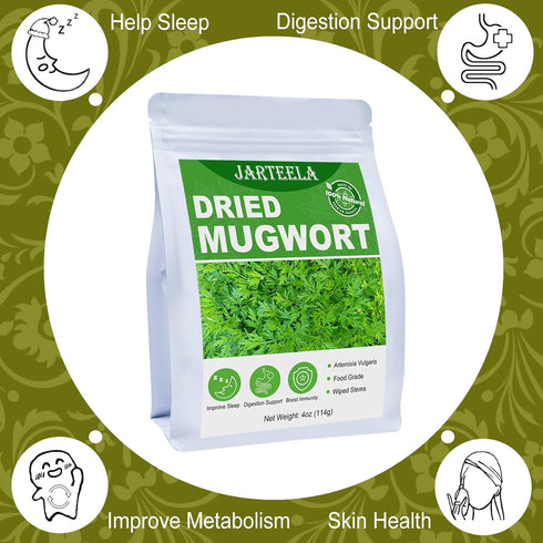 Jarteela - Premium Dried Mugwort Herbs - 4oz/114g - Natural Herbs Loose Leaf For Mugwort Tea - Non-GMO - Caffeine-free...