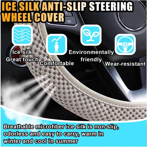 Stretch Elastic Steering Wheel Cover, All-Season Comfort, Warm in Winter & Cool in Summer, Universal 15 Inch Microfiber Breathable Ice Silk, Anti-...