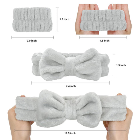 Huachi 6 Packs Makeup Headband for Women Spa Skincare Face Wash Headband and Wristband Set for Washing Face, Cute Fluffy Microfiber Bow Headbands ...