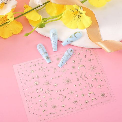OIIKI Gold Star Moon Nail Art Stickers for Women, Girls, 3D Gold Nail Stickers, Bronzing Star Nail Decorations, Adhesive Nail Supplies for DIY Nai...