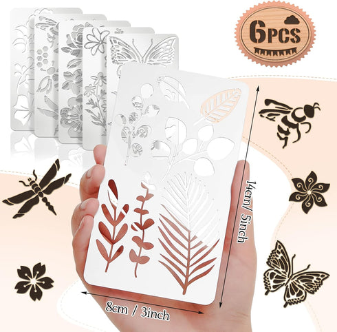 Lewtemi 6 Pcs Mixed Metal Stencil Wood Stencil Templates Stencils for Journaling Wood Burning Stencils for Wood Carving Drawing Engraving Scrapboo...