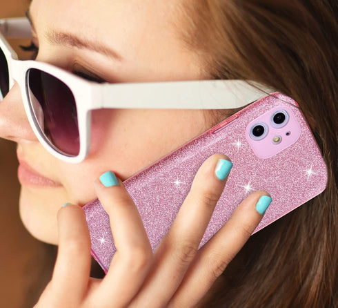 Wisdompro 2 Pack Case for iPhone 11, Cute Bling Sparkly Glitter Shiny Sparkle Shell, 3 Layer Hybrid Women Girls Protective Phone Case Slim Cover f...