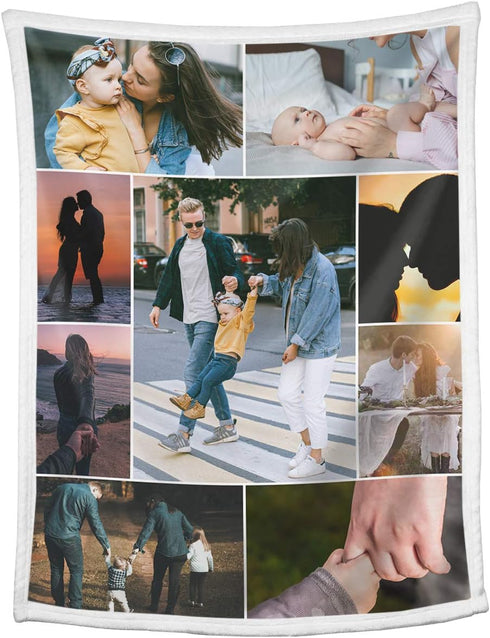 Custom Blankets with Photos Collage Personalized Throw Blankets with Picture and Text Soft Flannel Blankets Bed Throws Gift for Baby Kid Family Fr...