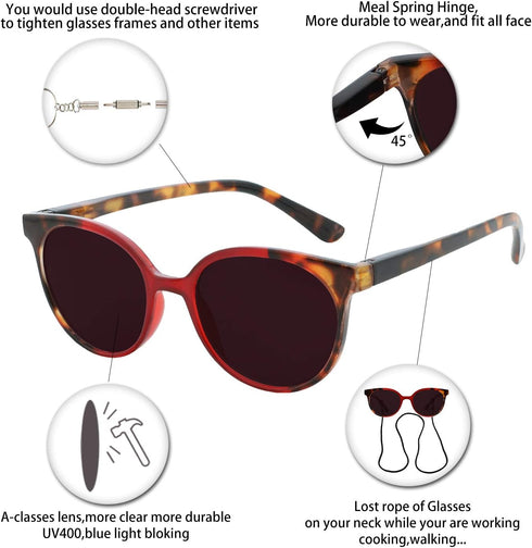 OCCI CHIARI Reading Sunglasses Women UV Protection Outdoor Reader Glasses 0.5 0.75 1.0 1.25 1.5 1.75 2.0 2.25 2.5 2.75 3.0 3.25 3.5 3.75 4.0 (Red,...