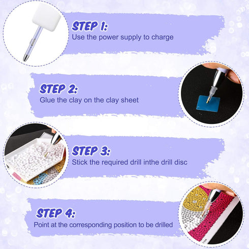 Chuangdi Diamond Painting Art Drill Pen with Light Diamond Painting Accessories and Tools 6 Pen Heads 20 Glue Clay for Nail DIY Craft Supplies(Pur...