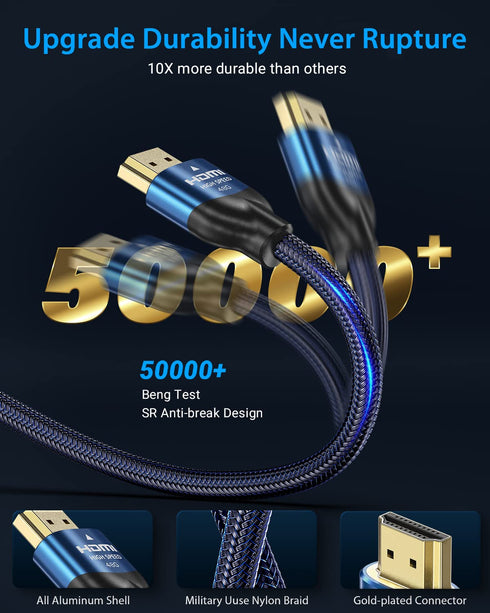 TISOFU?Ultra Certified 10K 8K HDMI Cable 10FT: HDMI 2.1 Cables 48Gbps High Speed Premium Braided Cord 8K@60Hz 4K@120Hz 4K@144Hz HDCP 2.2&2.3 CL3 A...