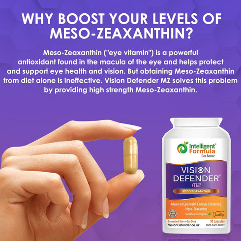 Vision Defender Meso Zeaxanthin Vegan Eye Supplement MZ- Protect and Improve Ocular Health & Eye Care, High Strength Antioxidant Carotenoid Meso-Z...