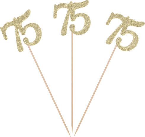 Pack of 10 Gold Glitter 75th Birthday Anniversary Centerpiece Sticks Number 75 Table Topper Age Letter Dessert Bar Decorations...