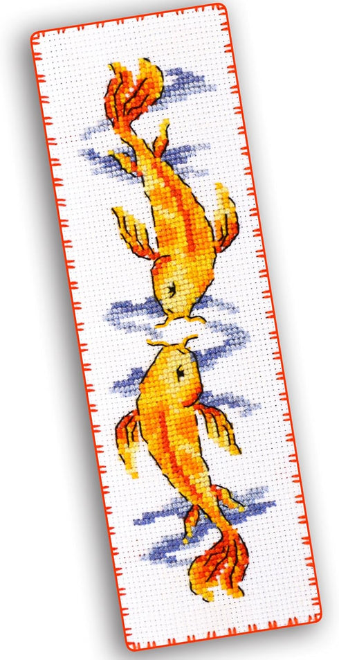 Povitrulya Koi Carp - Counted Cross Stitch Bookmark Kit - Embroidery Set for Adults with Paper pattern, 16-count Aida Canvas and Presorted Floss -...