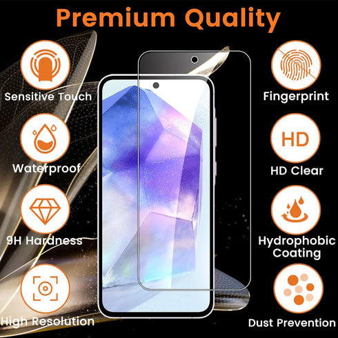 4+4 Pack Samsung Galaxy A55 5G Screen Protector, 4 Pack Tempered Glass Screen Protector with 4 Pack Camera Lens Protector, 9H Hardness Anti-Finger...