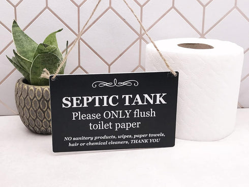 Stylish and Bold, Black and White, SEPTIC TANK Sign | Plaque | Notice for Toilet | Bathroom | W.C | only flush toilet paper | Information Notice |...