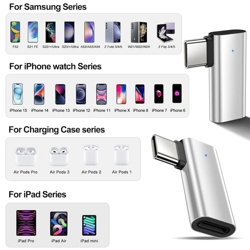 xiwxi 2Pack 90 Degree Lightning to USB C Charger Converter for iPhone 15/15Pro/15 Pro Max Plus,Samsung S24 S23,iPad Air,27W PD Fast Charging&Data ...