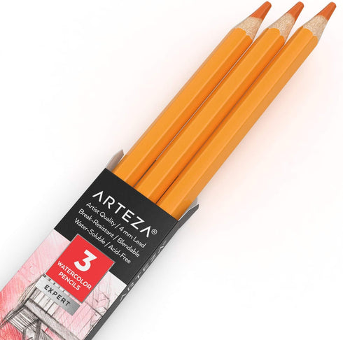 Arteza Professional Watercolor Pencils, Pack of 3, A112 Pumpkin Orange, Water-Soluble Pencils for Coloring, Blending, Layering & Watercolor Techni...