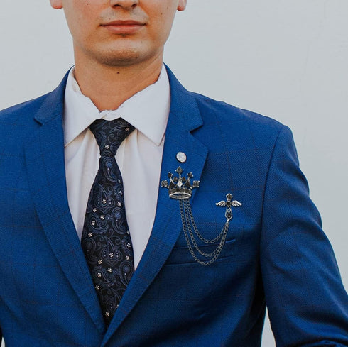 Cross Crown Long Chain Brooch, Rhinestone Tassel Brooch Pin,Retro Crystal Suit Pins Collar Pin,Coat Tassel Chain Lapel Pins for Men's Suit Accesso...
