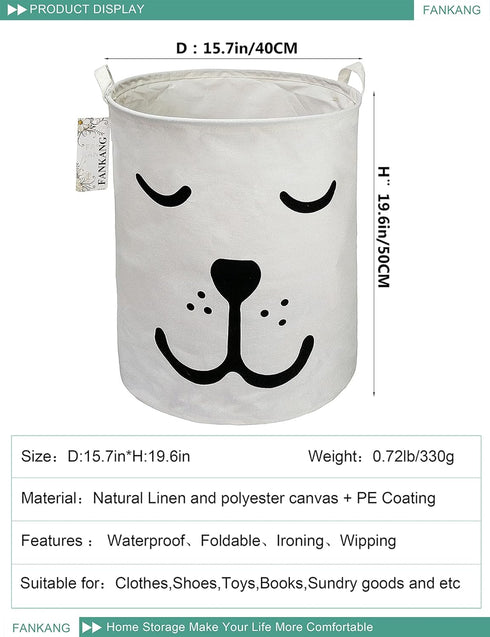FANKANG Storage Basket, Nursery Hamper Canvas Laundry Basket Foldable with Waterproof PE Coating Large Storage Baskets for Kids Boys and Girls, Of...