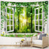 Forest Nature Landscape Tapestry, Summer Lush Plant Tree Window Wall Art Tapestries, Flower Sunflower Vine Tapestry Wall Hanging for Bedroom Livin...