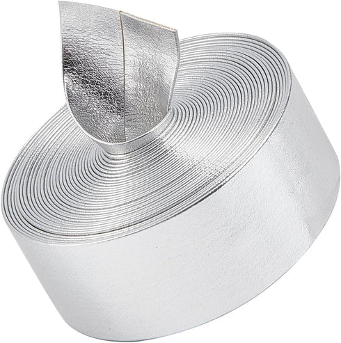 GORGECRAFT 5.5Yds Silver Metallic Leather Strip 1.2" Wide Flat Glossy Pu Leather Straps Shiny Leather Lace Stripper Beading String Ribbon Double S...