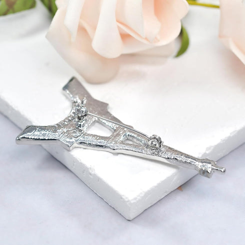 Gyn&Joy Silvery Tone Clear Crystal Rhinestones Eiffel Tower Fashion Brooch Pin...