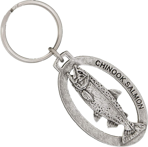 Salmon Keychain, Pewter, F041KC, 1 3/4”, King, Chinook, Tyee, 100% Handmade in the USA, King Salmon Key chain, Fishing Gift, Over 200 Fish Designs...