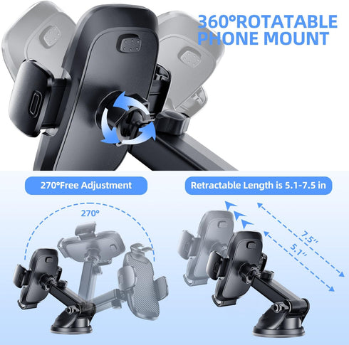 Car Phone Holder Phone Holders for Your Car Windshield Dashboard Air Vent Universal Hands Free Car Mount Phone Holder with Suction Cup Base and Te...