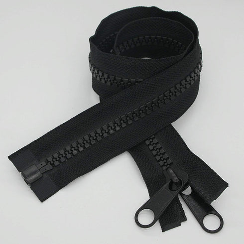 Leekayer 2PCS #10 84 cm Heavy Duty Zippers for Sewing Separating Large Plastic Zippers Black Tape with Double Pull Tab Slider, Sleeping Bag, Boat,...