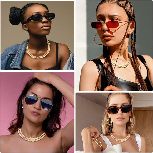 FUNOJOY Cuban Link Chain Jewelry Sets for Women Rhinestone Hoop Earrings Necklace Bracelet Set Bling Diamond Hip Hop Jewelry for Women Girls...