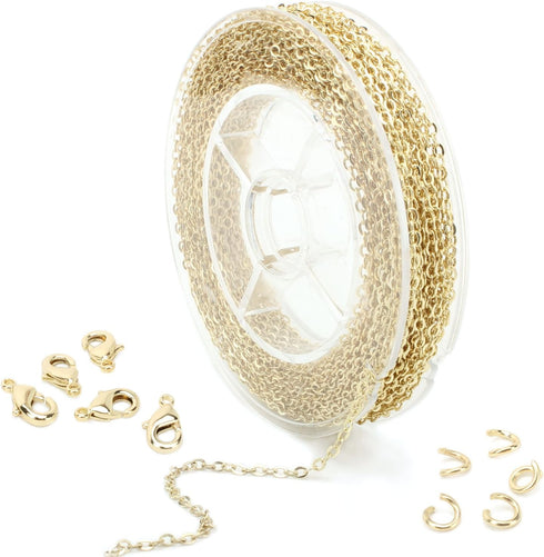ALEXCRAFT 33 Feet Dainty Gold Plated Solid Brass Cable Chain Link Bulk for Jewelry Making (2mm)...