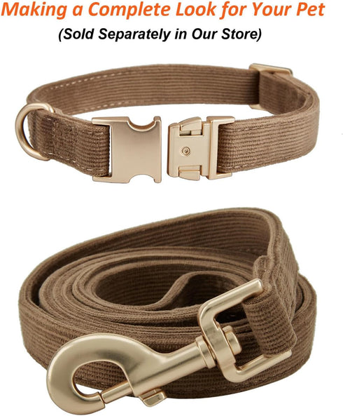 Soft Dog Collar with Metal Buckle Adjustable Durable Comfort Cotton Corduroy Collars for Large Medium Small Dogs Velvet Dog Collars, Coffee...